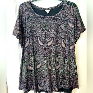 Lucky Brand plus size 3X Black , Purple and Green Paisley Short Sleeve Tee